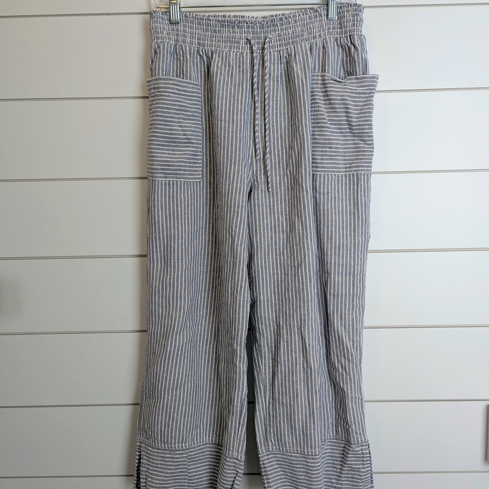 West Bound Women's Linen Blend Striped Ankle Pants Flowy Boho Pockets